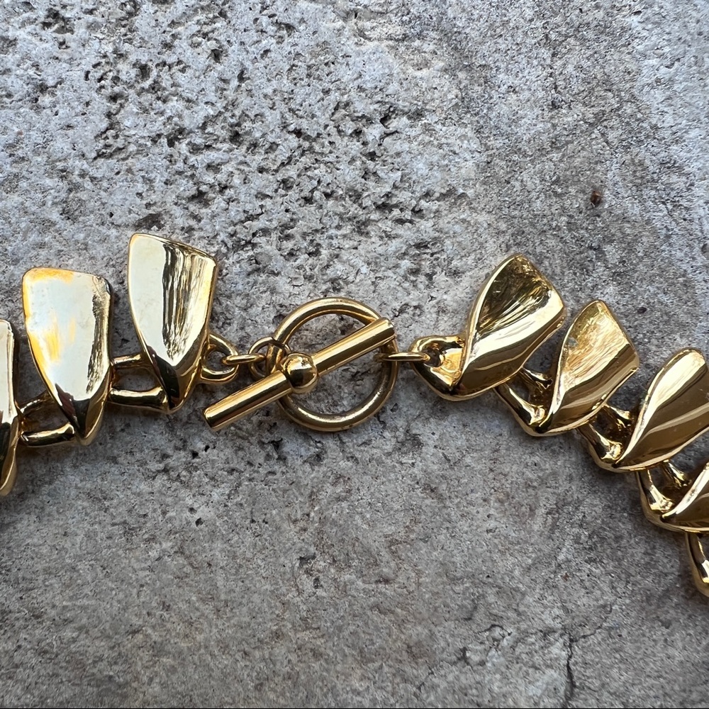 Chunky gold necklace choker toggle clasp Anne Klein vintage 90s - Picture 4 of 5